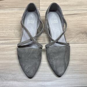 Eileen Fisher Block Heel Sandal Womens Sz 7.5 Gray Suede Leather Closed Toe